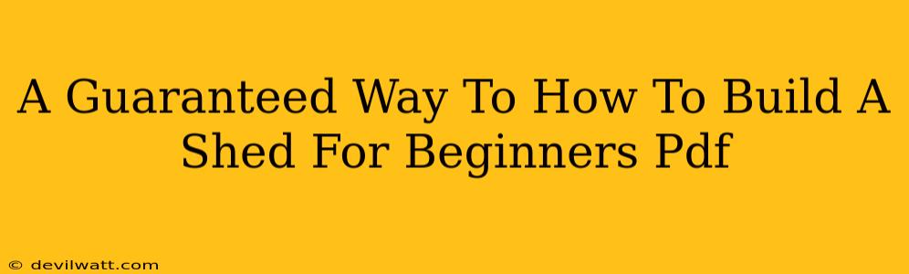 A Guaranteed Way To How To Build A Shed For Beginners Pdf
