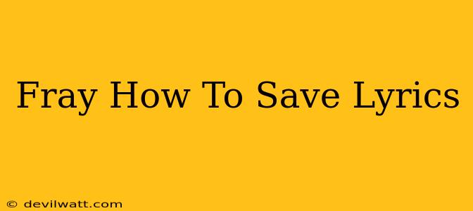 Fray How To Save Lyrics