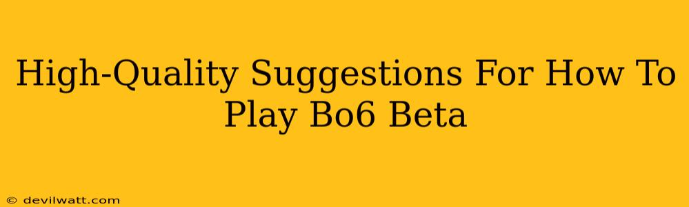 High-Quality Suggestions For How To Play Bo6 Beta