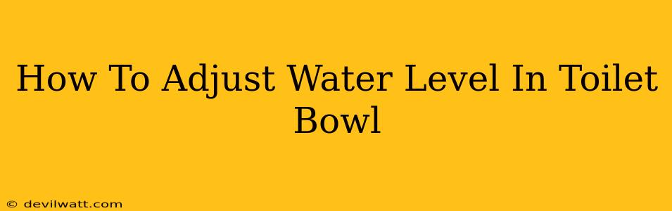 How To Adjust Water Level In Toilet Bowl