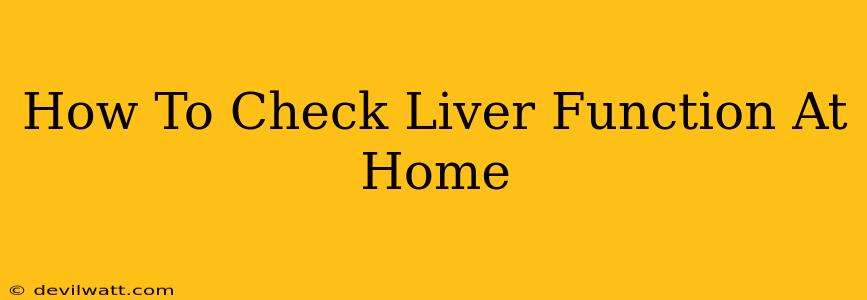 How To Check Liver Function At Home