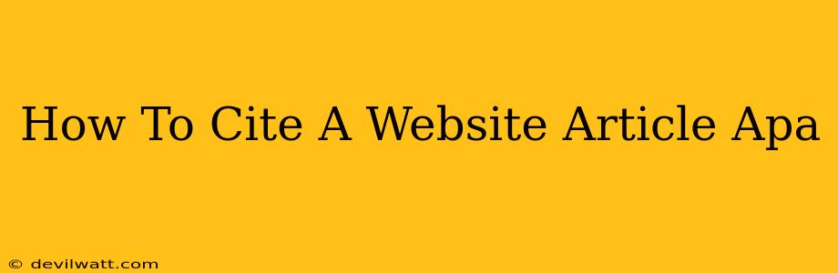 How To Cite A Website Article Apa