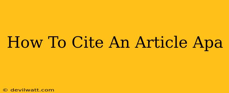 How To Cite An Article Apa