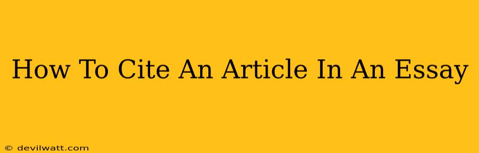 How To Cite An Article In An Essay