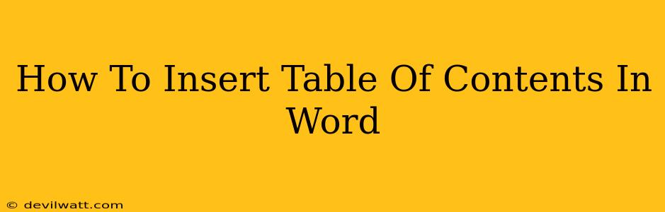 How To Insert Table Of Contents In Word