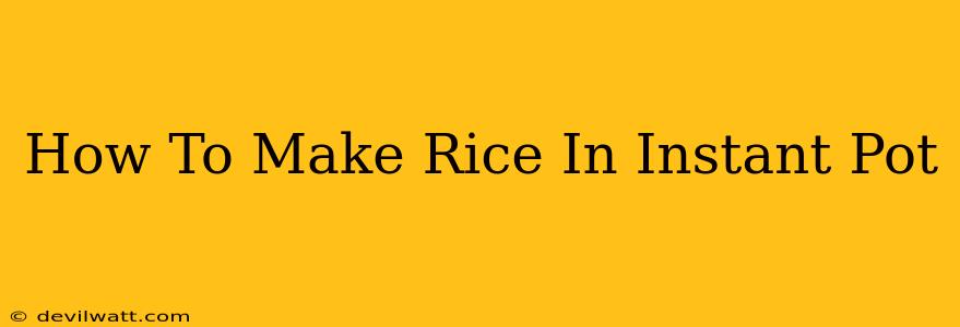 How To Make Rice In Instant Pot