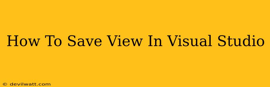 How To Save View In Visual Studio