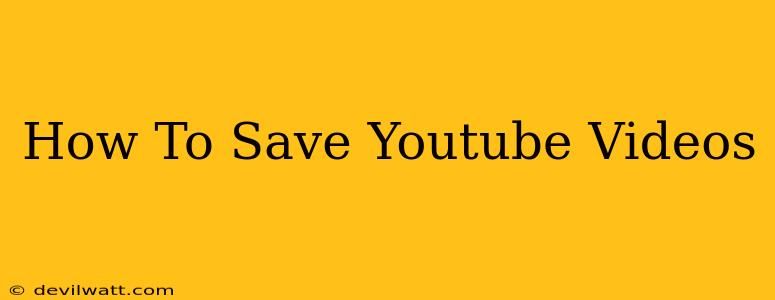 How To Save Youtube Videos