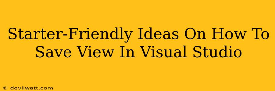 Starter-Friendly Ideas On How To Save View In Visual Studio